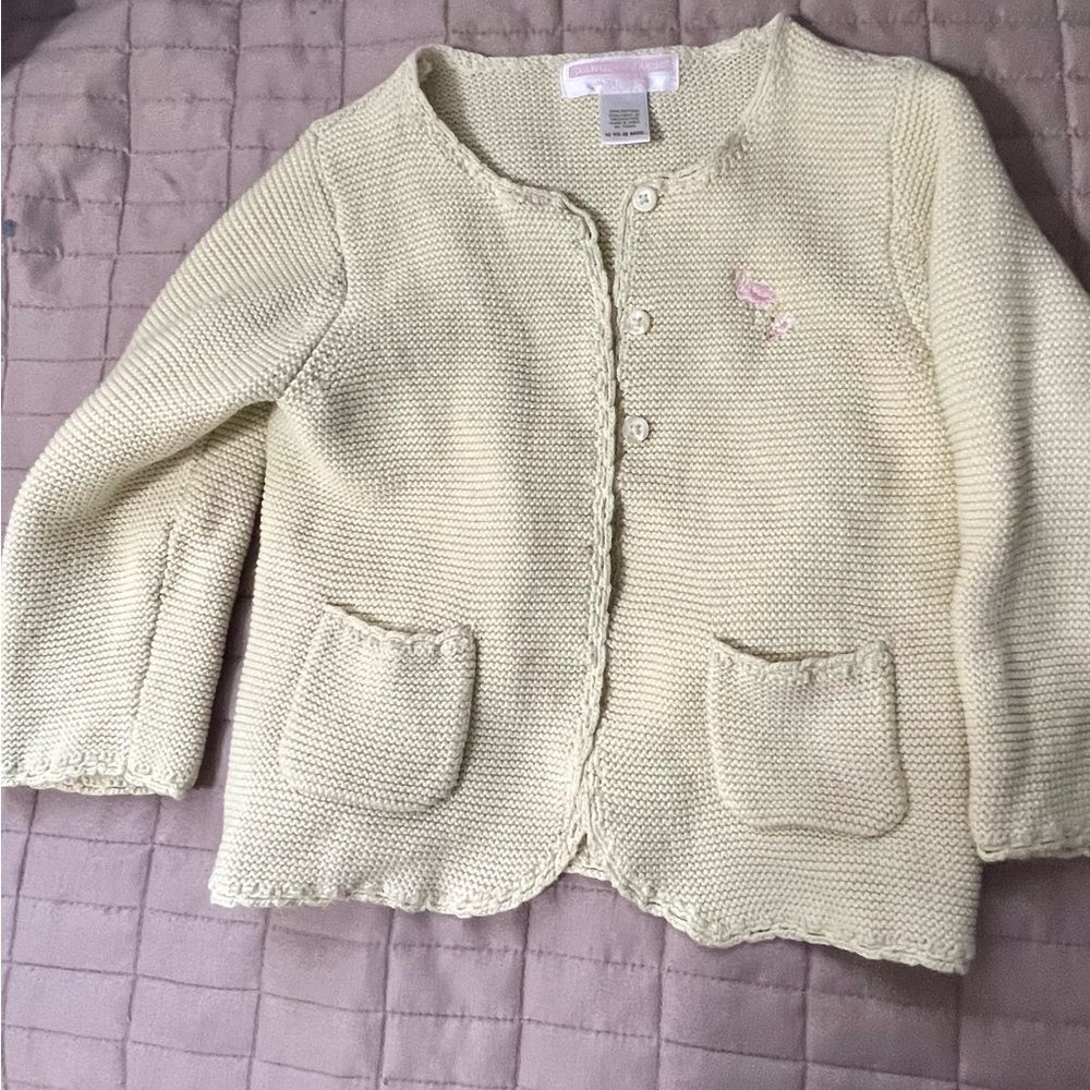 Janie and Jack Light Green Embroidered Flamingo Cardigan Sz12-18months Cute Chic